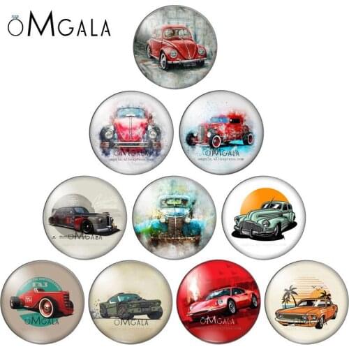 Watercolor Car sports car Paintings 10pcs 8mm/10mm12mm/18mm/20mm/25mm Round photo glass cabochon demo flat back Making findings