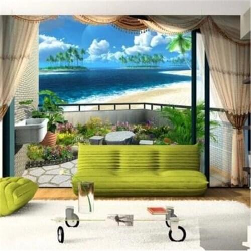 Beibehang wall paper Beach blue sky clouds stylish minimalist living room bedroom Mediterranean photo wall paper modern art