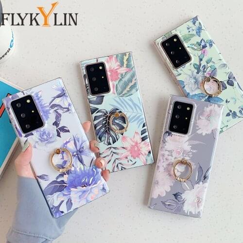 A52 Flowers Ring Holder Phone Case on For Samsung Galaxy A52 A72 A32 A42 5G A51 A71 A12 Fundas Marble Soft Silicone Covers Coque