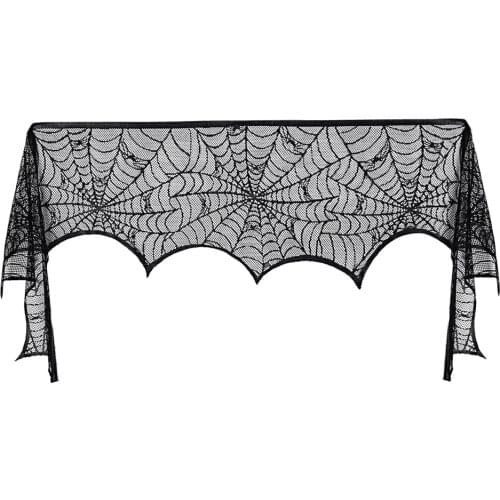 Black Cobweb Fireplace Scarf Halloween Party Decoration Backdrop Lace Black Spider Web Mantle Halloween Horror Props