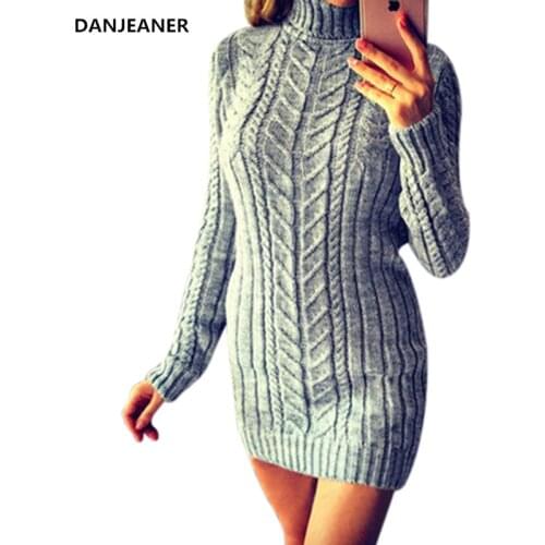 Danjeaner Vintage Turtleneck Thick Sweaters Dress Winter Women Long Sleeve Solid Slim Fit Knitting Pullovers Plus Size Jumpers
