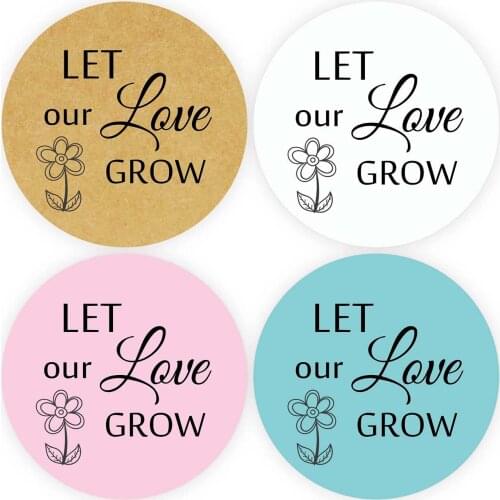 DouxArt 100 Pieces Let Our Love Grow Stickers, 4CM Colorful Wedding Favors Baptism Communion Decoration Invitation Label Seals