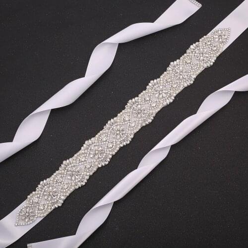 SESTHFAR Elegant Rhinestone Sparkly Bridal Handmade Bridal Belts Silver Diamond Bridesmaid Belt Formal Dress Sash