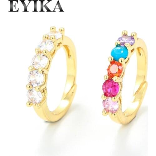 EYIKA Delicate Gold Silver Color Rainbow Zircon Open Rings Geometry Wedding Engagemet Adjustable Ring Women Party Gift Jewelry