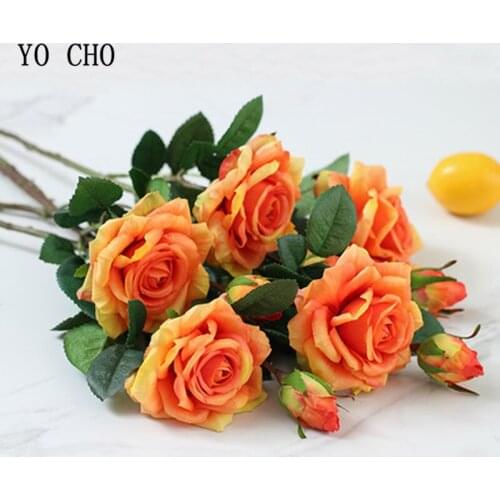 YO CHO Artificial Rose Flower Home Decoration Wedding Bouquet Table Flower Pink Rose Wedding Flower Bridesmaid Sister Bouquet