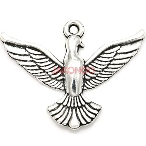 JAKONGO 6pcs Antique Silver Plated Peace Sign Dove Bird Charms Pendants for Jewelry Making DIY Accessories Craft 29x37mm