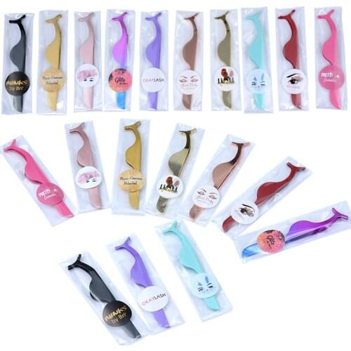 Kekelash 1pcs/bag Private Label Fake Eyelash Tweezers Steel Eyelash Pincet Lash Applicators Custom Logo