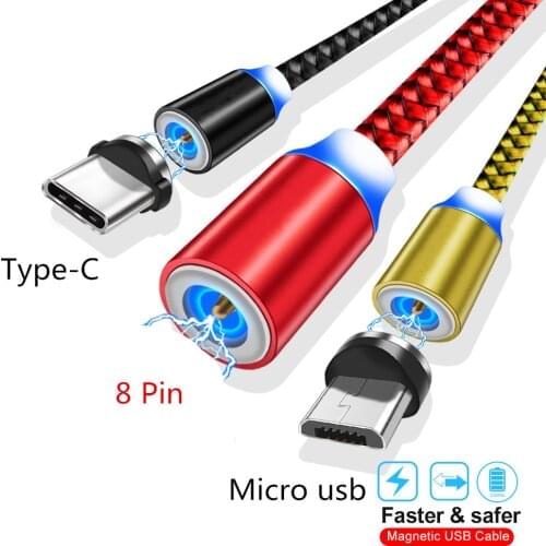 Magnetic usb data Cable For iphone 6 7 8 X XR XS LED light Micro USB Type C Cable For Samsung A5 A6 A7 A8 2018 A50 A70 S8 S9 S10