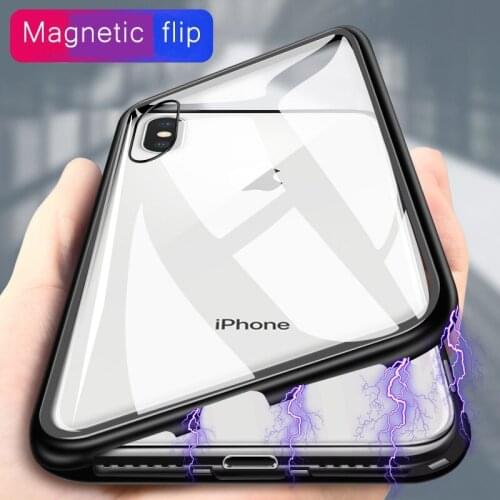 Metal Bumper Magnetic Case for iPhone X XS XR 11 Pro Max 8 7 6 6S Plus SE 2020 Clear Tempered Glass Magnet Adsorption Back Cover