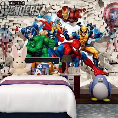 Customized size 3D stereo cartoon childrens room boy PVC waterproof silk wallpaper mural bedroom comics Iron Man