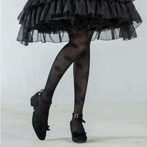 Lolita Socks Womens Summer Glass Silk Stockings Girls Student Lolita Sweet Kawaii Dark Flower Japanese Over Knee Socks Cosplay