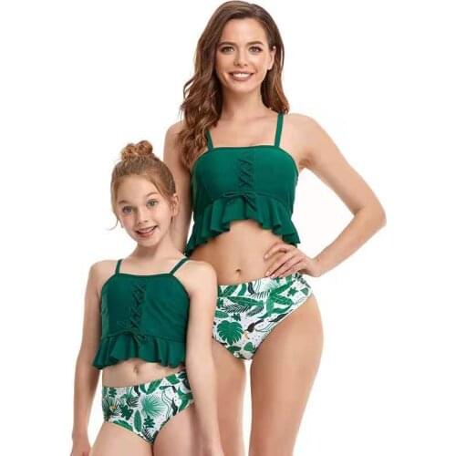Euro New Swimwear Parent-Child Vest Type Bikini Conservative High Waisted tankini Manufacturers Wholesale Free Shipping
