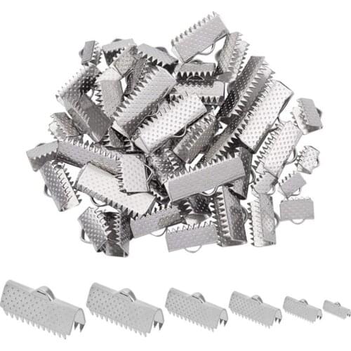 50pcs Stainless Steel Crimp Beads Cove Clasps Cord End Caps String Ribbon leather Clip Foldover Connectors For Jewelry Findings