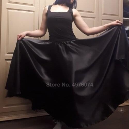 Solid Color Satin Plus Size Belly Dance Skirt for Women Shiny Spanish Flamenco Dancing Costumes for Gypsy Girls Smooth 360-720