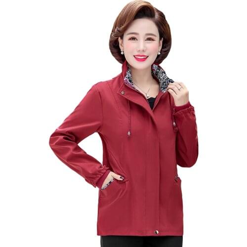 Autumn Short Jacket Middle-Aged Womens Outwear Female Windbreaker Double Collar Solid Color Zipper Plus Size 5xl Trench Coat