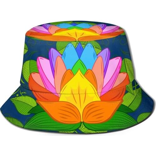 CINESSD 2021 Men Women Summer Colorful Lotus Flowers Bucket Hat Bob Fisherman hat Outdoor Travel Sun Visor Fashion Panama