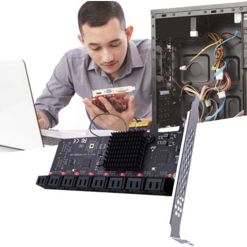 PCIE SATA Card 16 Ports 6Gb SATA 3.0 PCIe Card, PCIe X4 Expansion SATA Support SATA PCI 16 Devices Slots Controller 3.0 Car B1K4