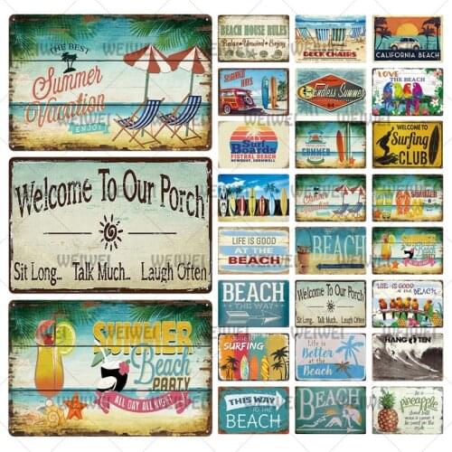 Beach Tin Sign Plaque Metal Vintage Summer Metal Wall Sign Beach Decor For Beach Bar Beach House Seaside Decorative Plate