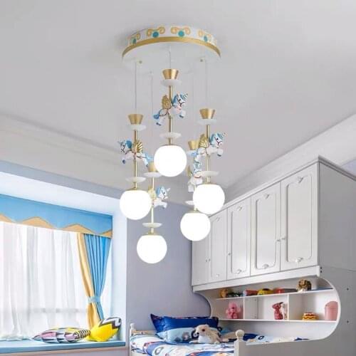 Childrens Bedroom Hanging Light Girl Princess Lamp Modern Pendant Lights Cartoon Pegasus Kid Room Light Fixture