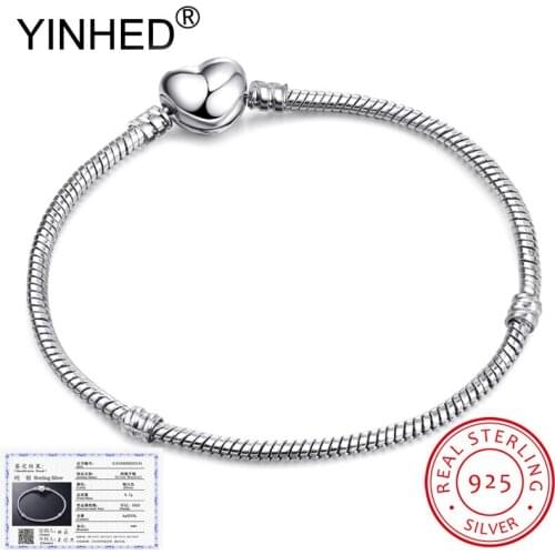 Lose Money Sale! YINHED Original Handmade DIY Jewelry 925 Sterling Silver Snake Chain Bracelet Heart Clasp Making Gift ZB035