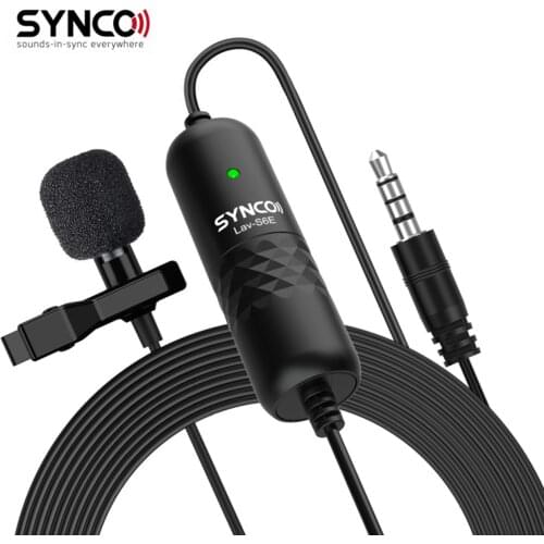 SYNCO Lav-S6E Professional Lavalier Microphone Clip-on Omnidirectional Condenser Lapel Mic Auto-Pairing 6M/19.7 Long Cable