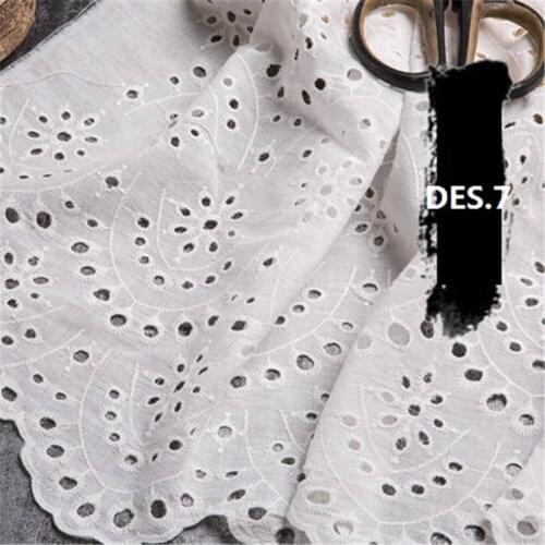 100%Cotton White Embroidery Fabrics For DIY Dress Home Textiles Decor Telas Por Metro 50cmX140cm