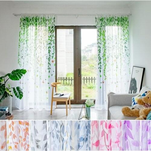 Voile Sheer Curtain Birds Leaf Printed Jinya Home Decor Window Door White Tulle Curtains Valances for Living Room Bedroom Car