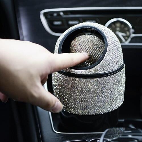 Diamond-encrusted car trash can car water cup slot storage bucket multifunctional storage box sundries garbage can with lid