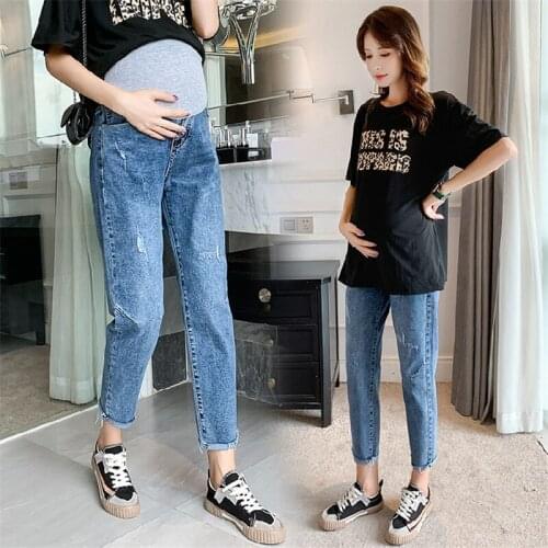 802# Maternity pants Spring Autumn Maternity Jeans Belly Support Pants Elastic Waist High Waist Maternity Trousers