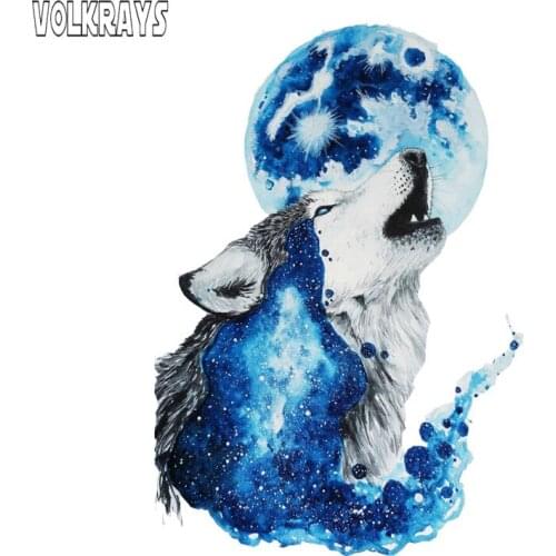 Volkrays Personality Car Sticker Wolf Under The Moon Accessories Reflective PVC Decal for Motorcycle Skoda Volvo Jeep,16cm*11cm