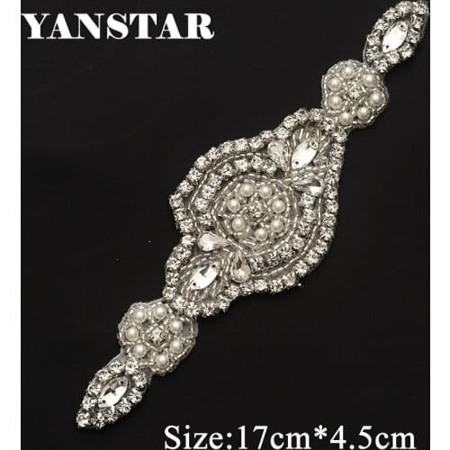 YANSTAR 50PCS Wholesale Clear Silver Crystal Rhinestone Applique Accessory Sewing For Wedding Dress Belt YS918