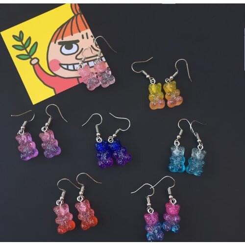 Colorful Gummy Bears Dangle Earrings Cute Lovely Trendy Style Gradient Color Animal Bear Earring For Women Girls Fashion Jewelry