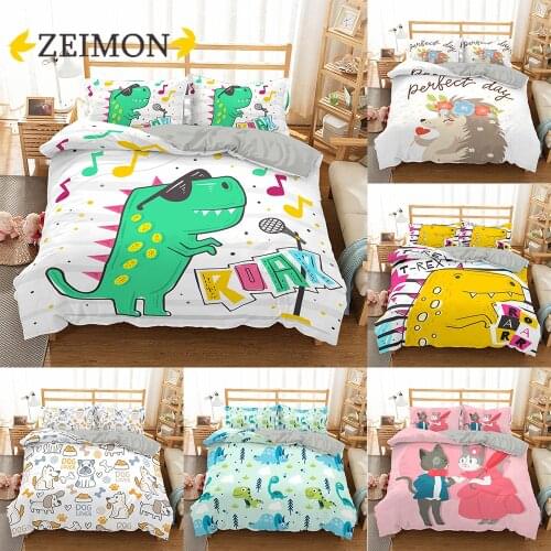 ZEIMON Cartoon Dinosaur Bedding Set 100% Polyester Adult/kids Gift Duvet Cover Quilt Cover Pillowcase Students Bed Linen Set
