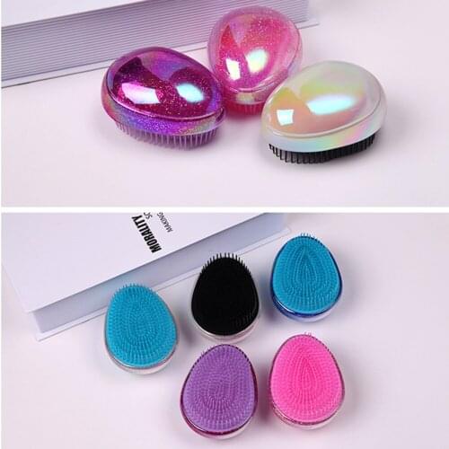 Women Anti Static Smoothing Egg Round Shaped Hairdressing Detangling Comb Straightening Soft Hair Brush Salon Styling Travel Too