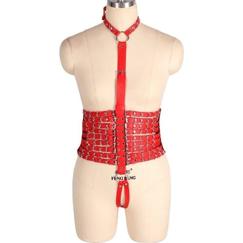 Harajuku PU Leather Harness Set Women Sexy Underwear Belt Bondage Waist To Leg Garter Belt Stockings Fetish Wear Suspenders