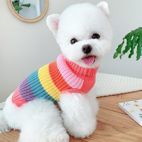 Winter Warmth Weaving Outfit Sweater Rainbow Pet Dog Cat Teddy Clothes than Bear Schnauzer Puppy Small and Medium-Sized Pet