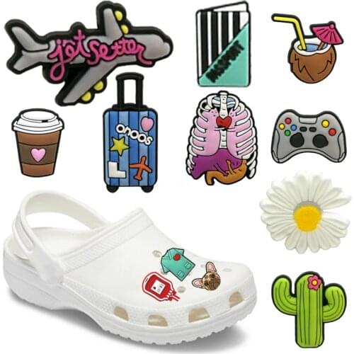 1pcs Cute Cat Dog Flamingo PVC Shoe Charms Avocado Daisy Coconut Accessories Medical Airplane Decorations fit Bracelet Kids Gift