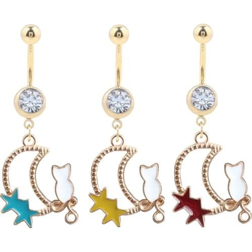 1PC Charm Piercing Navel Body Piercing Jewelry Cute Crystal Rhinestone Moon Belly Button Rings Stainless Steel Fashion Jewelry