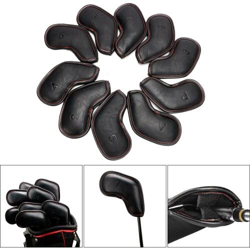 10pcs Black PU Leather Golf Iron Head Covers Set Headcover Fit All Brands