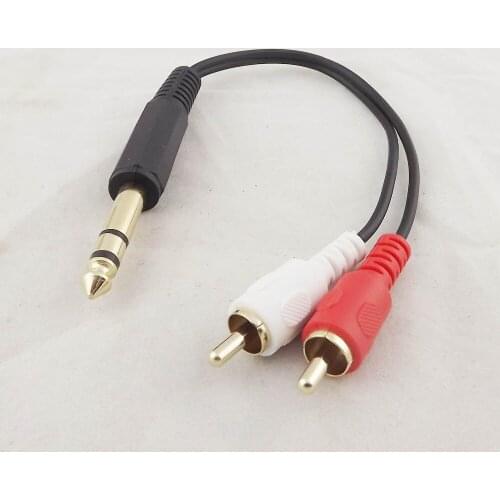 10pcs Gold 6.35mm 1/4" Male Stereo To 2 RCA Phono Male Plug Adapter Audio Y Cable 20cm
