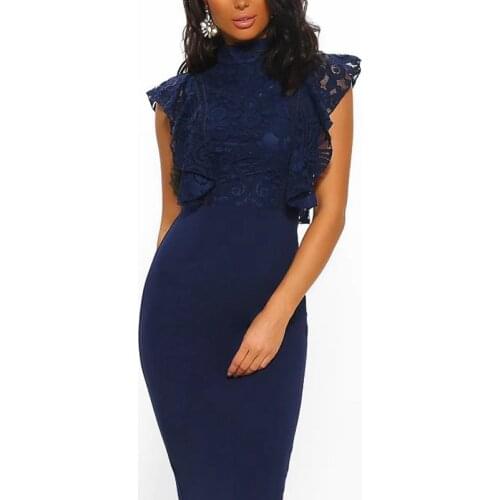 2019 New Style Fashion High Quality Elegant Navy Black Pink Bandage Dress Lace Wedding Bridesmaid Party Dress Vestidos Wholesale