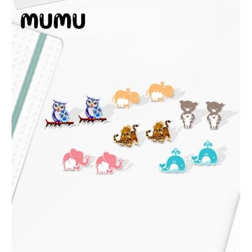 2020 New Animals Family Stud Earring Baby Owl Elephant Acrylic Earrings Resin Epoxy Handmade Jewelrys