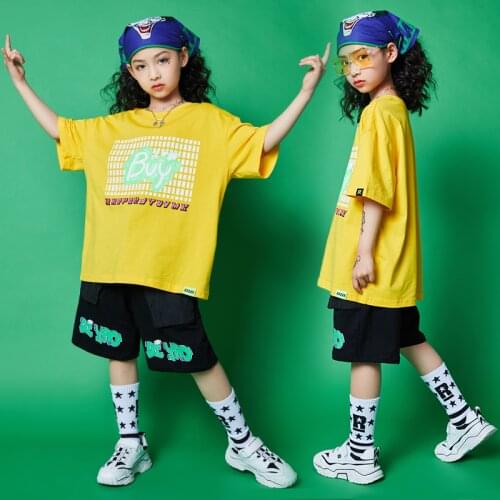 2021 Jazz Modern Dance Costumes For Kids Short Sleeve Tops Shorts Hip Hop Clothing Girls Jazz Performance Rave Clothes DN8106