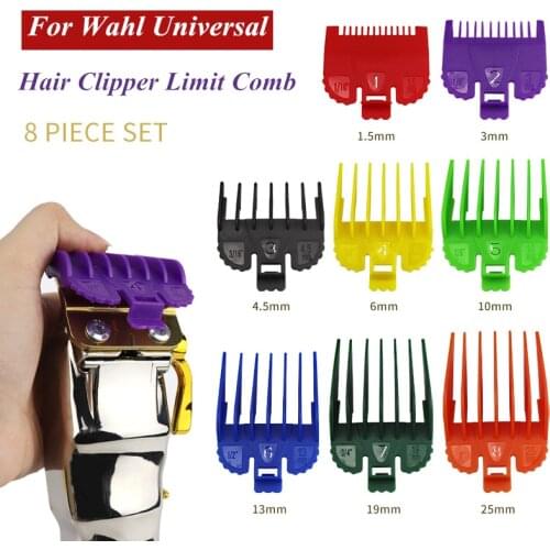 8PCS For Wahl Universal Limit Comb Guide Attachment Size Barber Replacement 5 Colors 1.5/3/4.5/6/10/13/19/25MM G0812