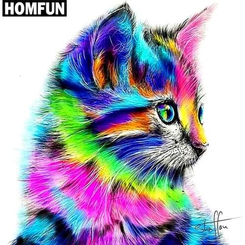 HOMFUN Full Square/Round Drill 5D DIY Diamond Painting "Painted cat animal " 3D Embroidery Cross Stitch 5D Decor Gift A16782