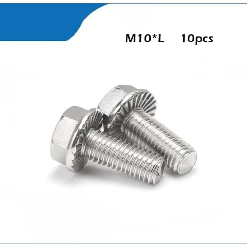 M10 bolt 10pcs/lot DIN6921 Stainless steel hex flange bolt serrated flanged bolt M10*16/20/25/30/35/40/45/50/55/60/65/70/75/80