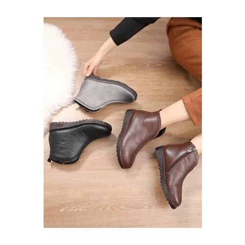 Pure leather handmade soft bottom casual cotton shoes full leather mother short boots leather large size womens boots
