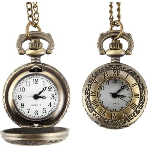 Elegant Fashion Vintage Pocket Watch Alloy Roman Number Dual Time Display Clock Necklace Chain Watches Birthday Gifts LL@17