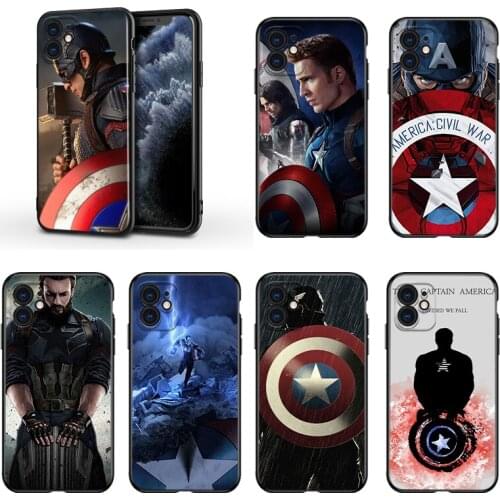 Marvel Captain America For Apple iPhone 13 12 11 Mini XS XR X Pro MAX SE 2020 8 7 6 5 5S Plus Black Silicone Phone Case