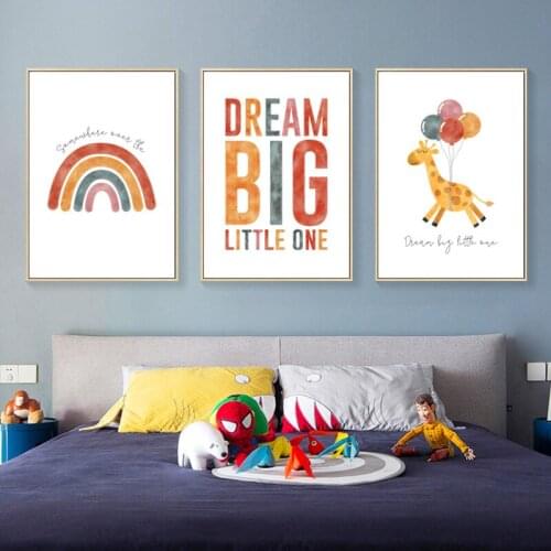 Nursery Canvas Print Giraffe Sheep Posters Heart Rainbow Painting Quotes Picture Nordic Wall Art for Baby Room Decor